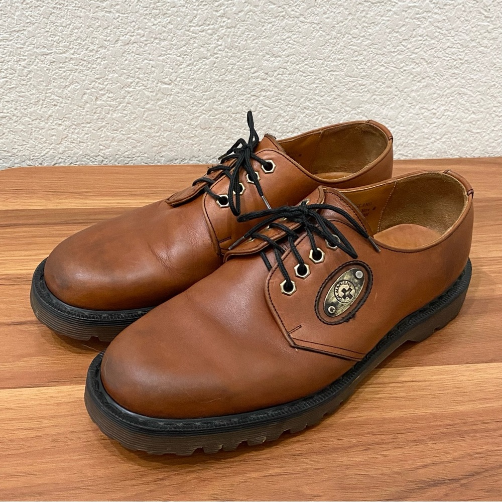 Rare DR MARTENS England D2080 TOM Camel Brown Tan Metal Plate Lace Up Oxford 8